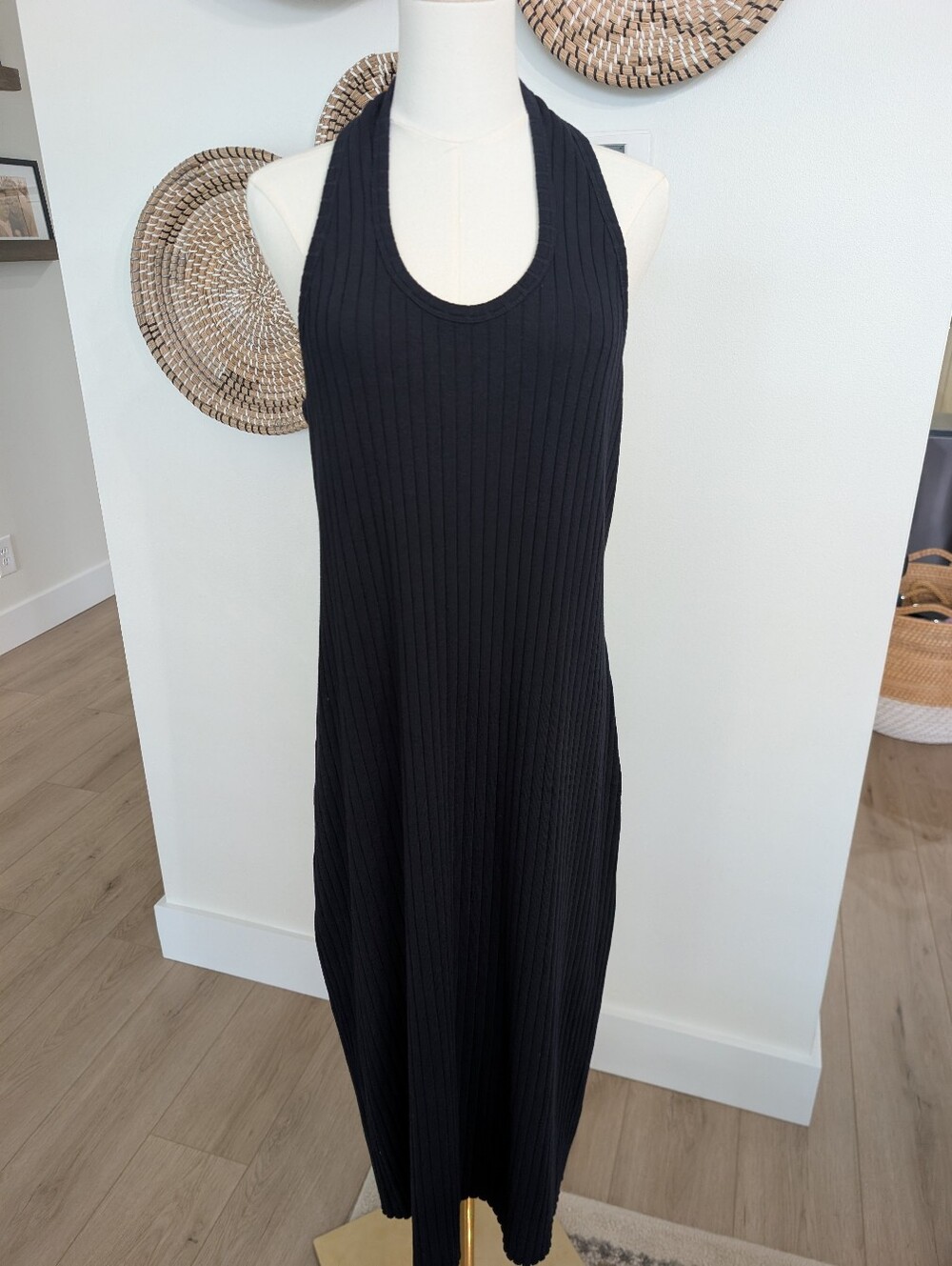 Vince Ribbed Racerback Midi Dress Black Size XL NWT
